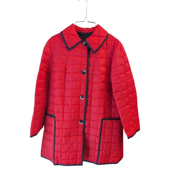 Vintage White Bear of St Paul Red Navy 1970's Quilted Button Puffer Coat Small - Picture 3 of 10